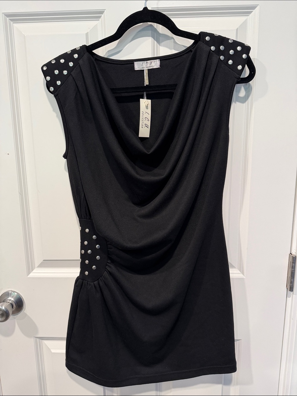 Black Studded Draped Mini Dress